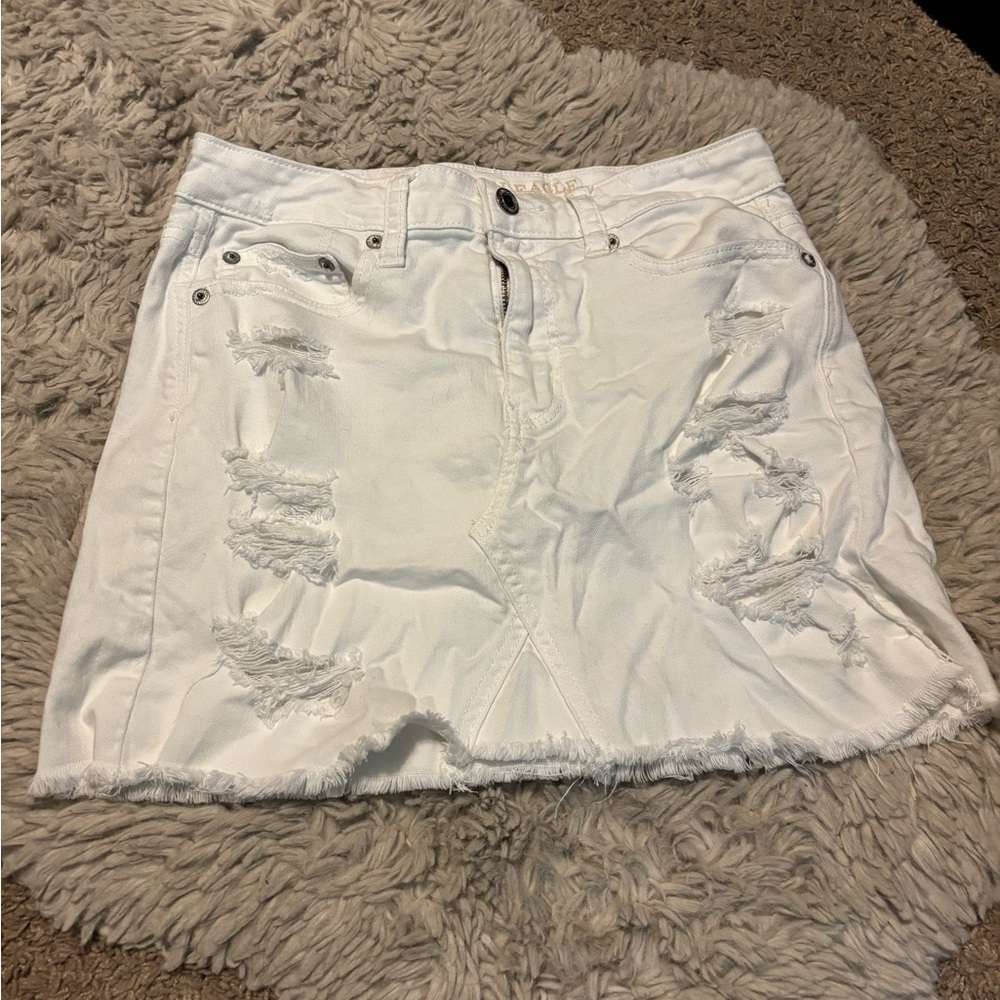 American Eagle Outfitters White Distressed Mini Skirt